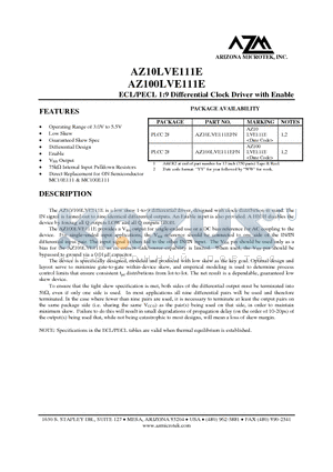 AZ10LVE111EFN datasheet - ECL/PECL 1:9 Differential Clock Driver with Enable