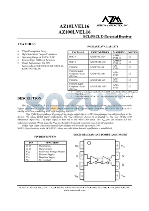 AZ10LVEL16 datasheet - ECL/PECL Differential Receiver