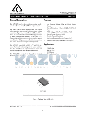 AZ1117BH-2.5TRE1 datasheet - 800mA LOW DROPOUT LINEAR REGULATOR