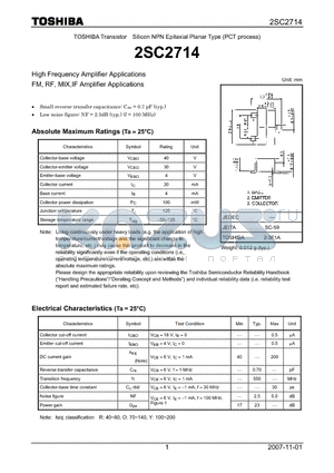 2SC2714 datasheet - Silicon NPN Epitaxial Planar Type (PCT process)