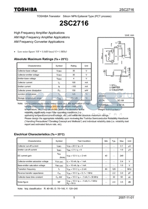 2SC2716 datasheet - Silicon NPN Epitaxial Type (PCT process)