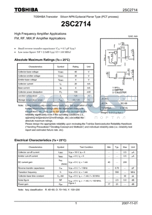2SC2714_07 datasheet - Silicon NPN Epitaxial Planar Type (PCT process)