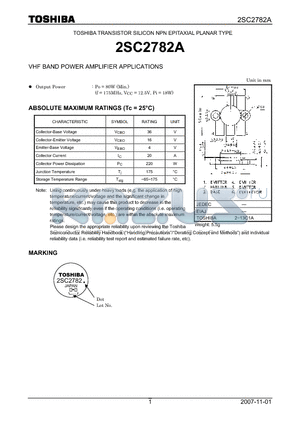 2SC2782A datasheet - VHF BAND POWER AMPLIFIER APPLICATIONS