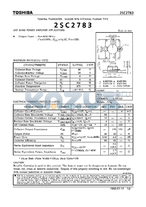 2SC2783 datasheet - TRANSISTOR (UHF BAND POWER AMPLIFIER APPLICATIONS)