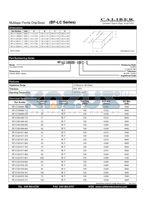 BF-LC100505-100Y-T datasheet - Multilayer Ferrite Chip Bead