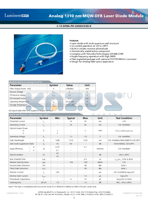 C-13-DFBA-PB-SFC datasheet - Analog 1310 nm MQW-DFB Laser Diode Module