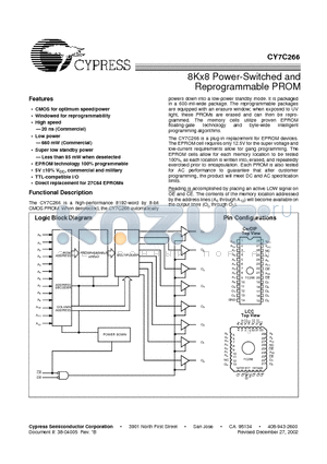 CY7C266-20JC datasheet - 8Kx8 Power-Switched and Reprogrammable PROM