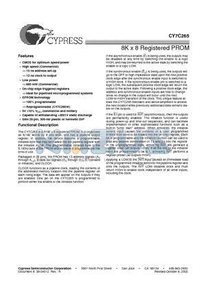 CY7C265-25PC datasheet - 8K x 8 Registered PROM