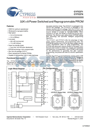 CY7C271-45WMB datasheet - 32K x 8 Power Switched and Reprogrammable PROM