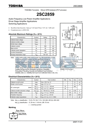 2SC2859_07 datasheet - Silicon NPN Epitaxial (PCT process) Audio Frequency Low Power Amplifier Applications