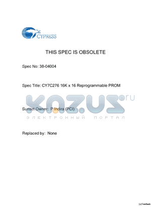 CY7C276-30JC datasheet - 16K x 16 Reprogrammable PROM