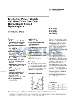 5962-9685201HPC datasheet - Intelligent Power Module and Gate Drive Interface Hermetically Sealed Optocouplers