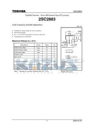 2SC2883 datasheet - Audio Frequency Amplifier Applications