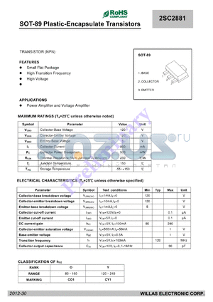 2SC2881 datasheet - SOT-89 Plastic-Encapsulate Transistors