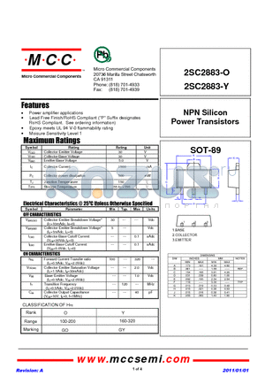 2SC2883-O datasheet - NPN Silicon Power Transistors