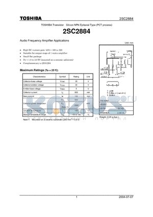 2SC2884 datasheet - Audio Frequency Amplifier Applications
