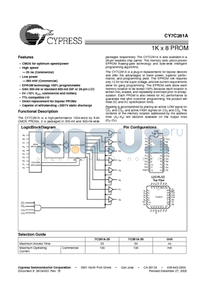 CY7C281A-25PC datasheet - 1K x 8 PROM