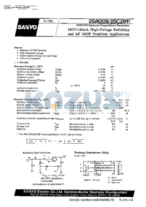 2SC2911 datasheet - 160V/140mA High-Voltage Switching AF 100W Predriver Applications