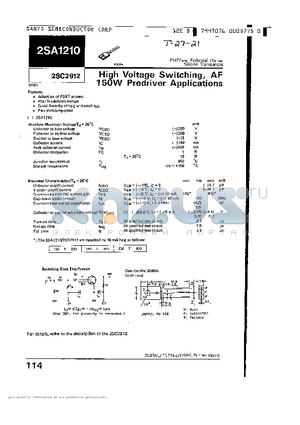 2SC2912 datasheet - HIGH VOLTAGE SWITCHING, AF 150W PREDRIVER APPLICATIONS