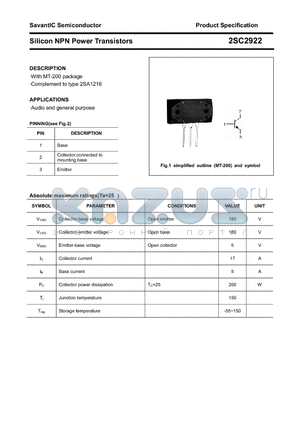 2SC2922 datasheet - Silicon NPN Power Transistors
