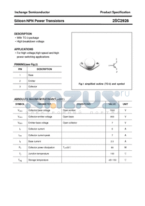 2SC2928 datasheet - Silicon NPN Power Transistors