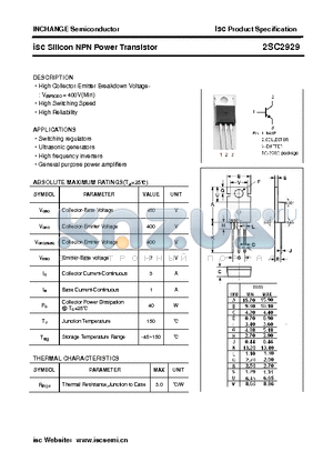 2SC2929 datasheet - isc Silicon NPN Power Transistor