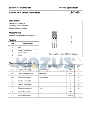 2SC2939 datasheet - Silicon NPN Power Transistors