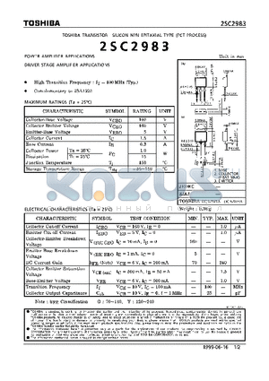 2SC2983 datasheet - TRANSISTOR (POWER, DIRVER STAGE AMPLIFIER APPLICATIONS)