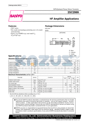 2SC2999 datasheet - HF Amplifier Applications