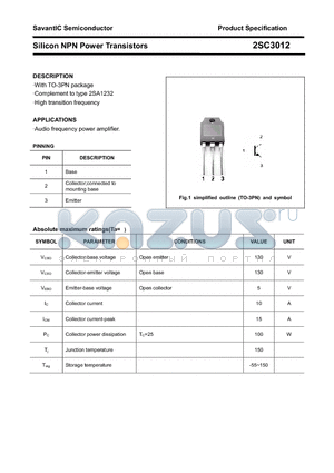 2SC3012 datasheet - Silicon NPN Power Transistors