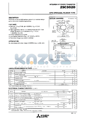 2SC3020 datasheet - NPN EPITAXIAL PLANAR TYPE (RF POWER TRANSISTOR)