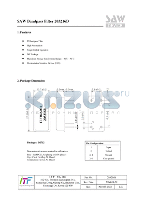 203216B datasheet - SAW Bandpass Filter