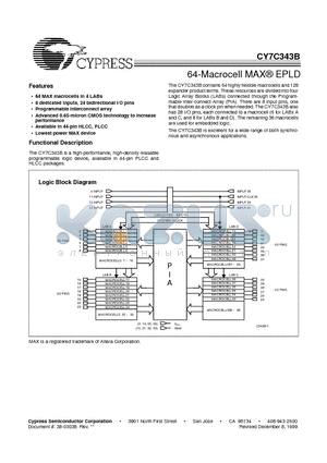 CY7C343B-25HHI datasheet - 64-Macrocell MAX EPLD