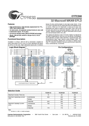 CY7C344 datasheet - 32-Macrocell MAX EPLD