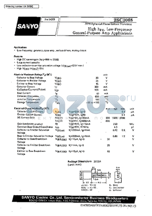 2SC3068 datasheet - High-hFE, Low-Frequency General-Purpose Amp Applications