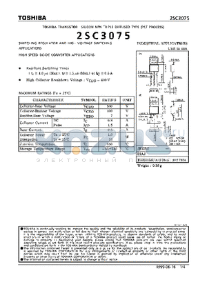 2SC3075 datasheet - TRANSISTOR (SWITCHING REGULATOR AND HIGH VOLTAGE SWITCHING, HIGH SPEED DC-DC CONVERTER APPLICATIONS)