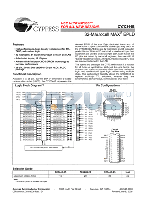 CY7C344B datasheet - 32-Macrocell MAX^ EPLD