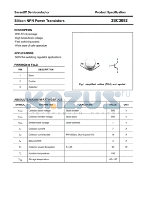 2SC3092 datasheet - Silicon NPN Power Transistors