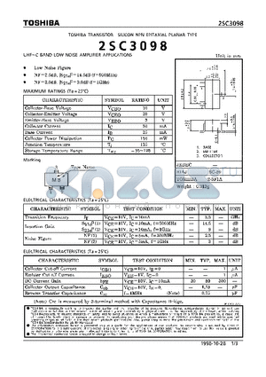 2SC3098 datasheet - TRANSISTOR (UHF~C BAND LOW NOISE AMPLIFIER APPLICATIONS)