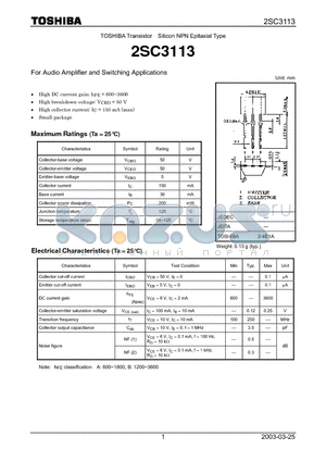 2SC3113 datasheet - For Audio Amplifier and Switching Applications