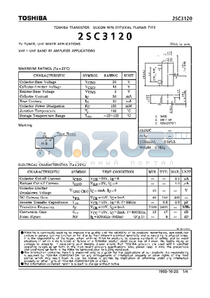 2SC3120 datasheet - TRANSISTOR (TV TUNER, UHF MIXER, VHF~UHF BAND RF AMPLIFIER APPLICATIONS)