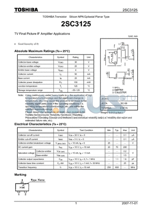 2SC3125_07 datasheet - Silicon NPN Epitaxial Planar Type TV Final Picture IF Amplifier Applications