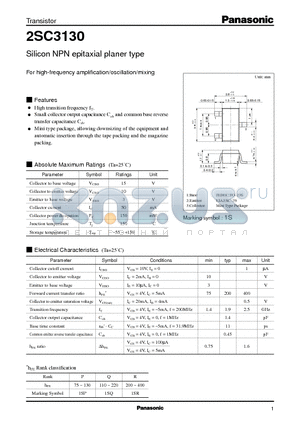 2SC3130 datasheet - Silicon NPN epitaxial planer type(For high-frequency amplification/oscillation/mixing)