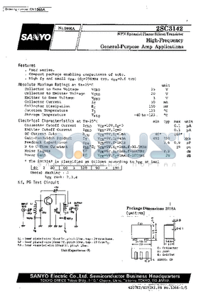 2SC3142 datasheet - High-Frequency General-Purpose Amp Applications