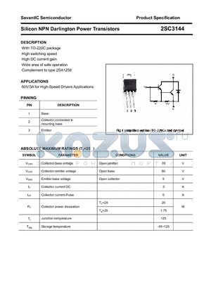 2SC3144 datasheet - Silicon NPN Darlington Power Transistors