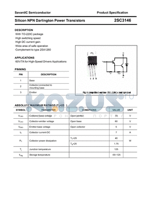 2SC3146 datasheet - Silicon NPN Darlington Power Transistors