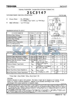 2SC3147 datasheet - NPN EPITAXIAL (VHF BAND POWER AMPLIFIER APPLICATIONS)