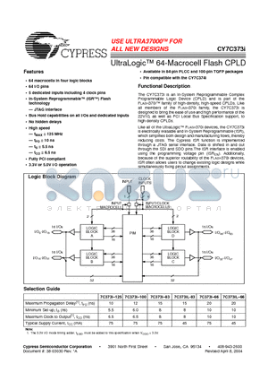 CY7C373 datasheet - UltraLogic 64-Macrocell Flash CPLD