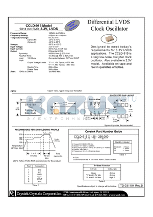 CCLD-915 datasheet - Differential LVDS Clock Oscillator