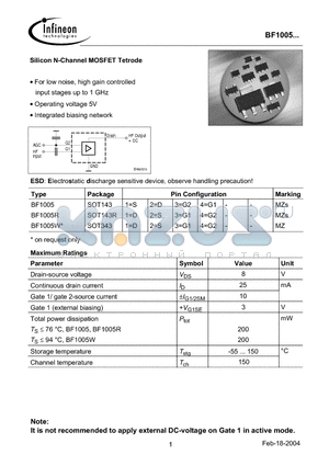 BF1005 datasheet - Silicon N-Channel MOSFET Tetrode